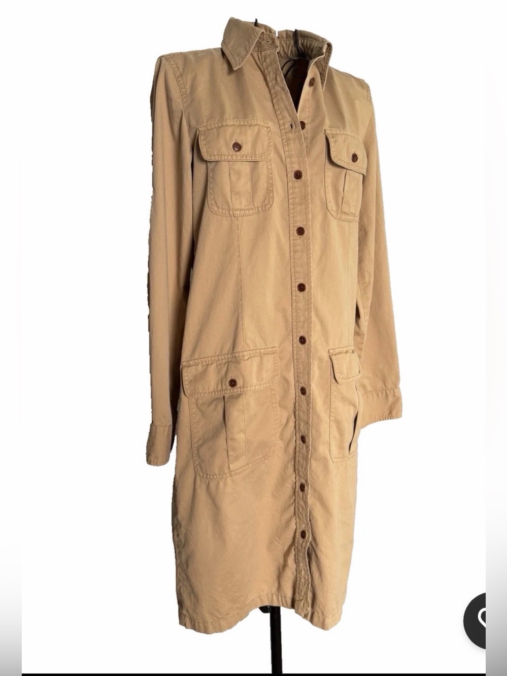 Ralph Lauren Khaki Utility Shirt Dress Safari Button Front Sz 2 Tan Long Sleeve